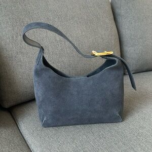Madewell The Sculptural-Buckle Shoulder Bag in Deep Indigo Suede